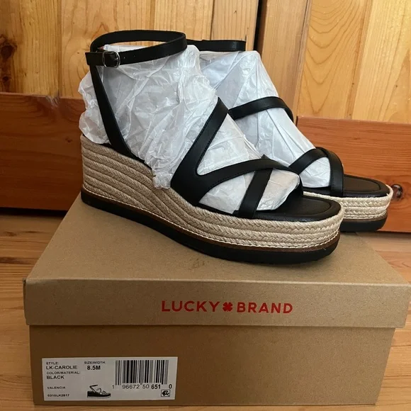 NIB Lucky Brand Black Espadrille Wedge Carolie Sandals Sz 8.5 - Picture 6 of 9
